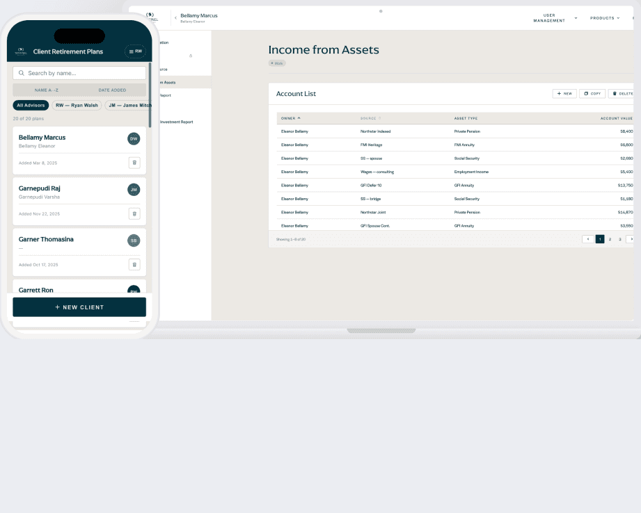 Retirement planning platform on tablet and phone