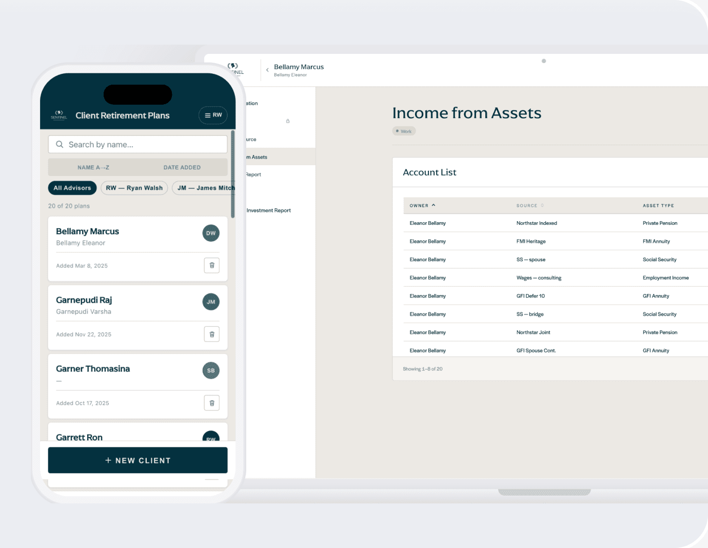 Retirement planning platform on tablet and phone