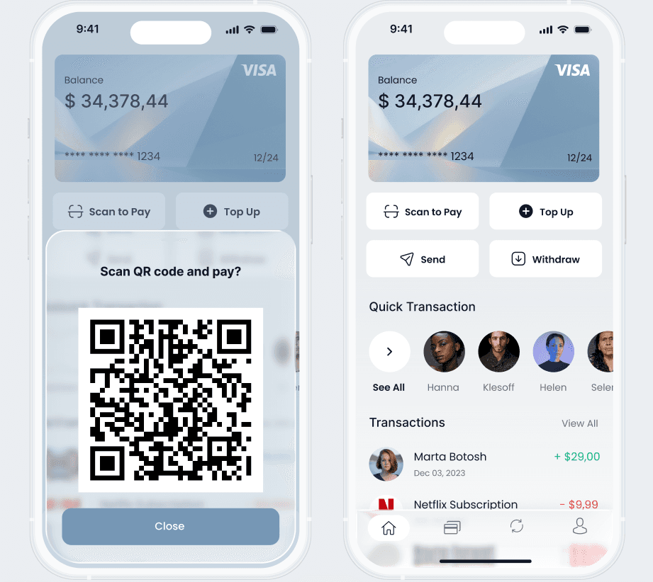Digital banking app on two phones
