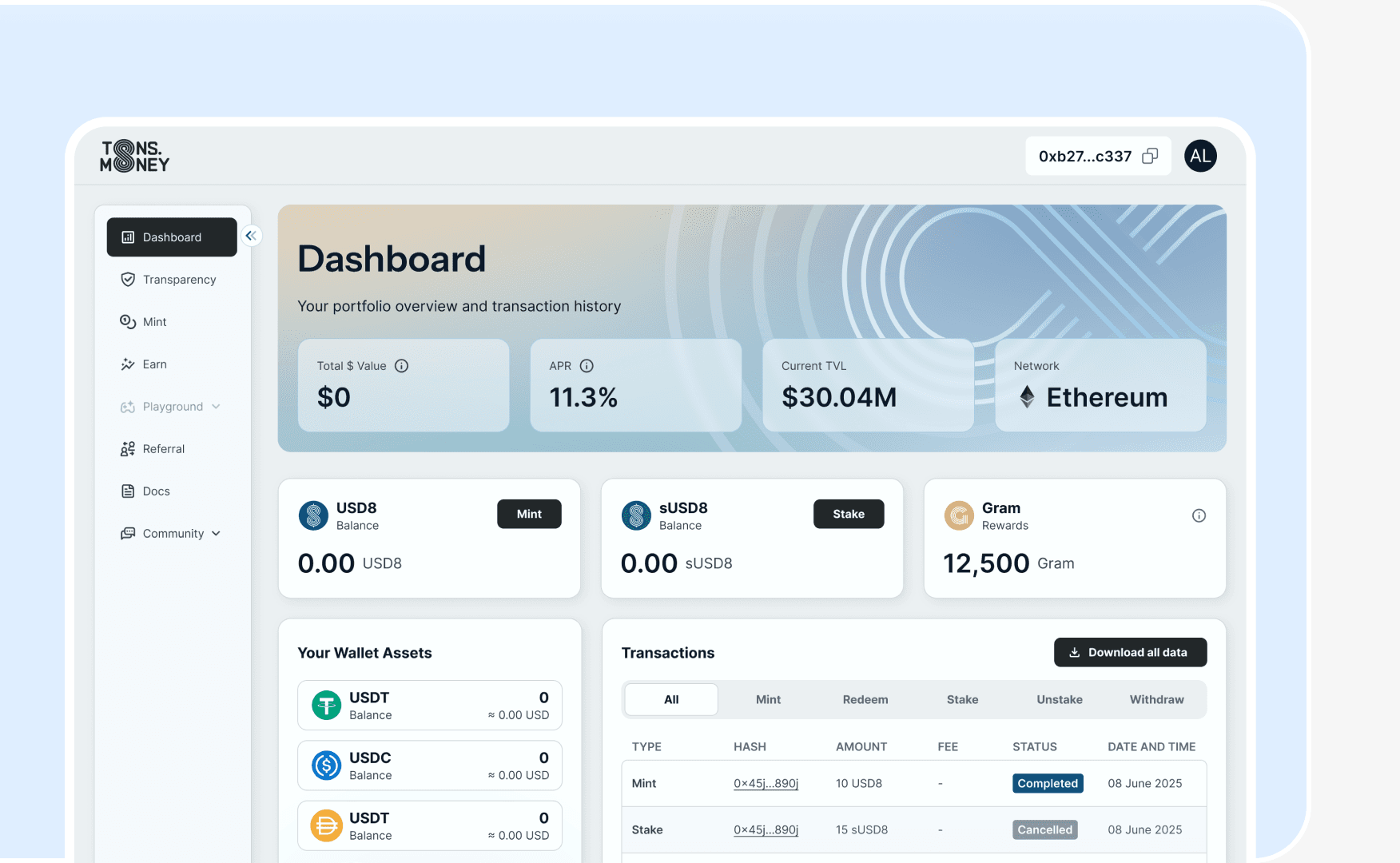 On-chain portfolio dashboard