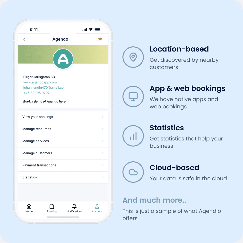 Agendo booking app mockups