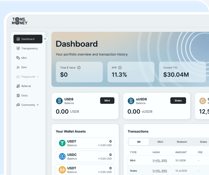 On-chain finance dashboard mockup